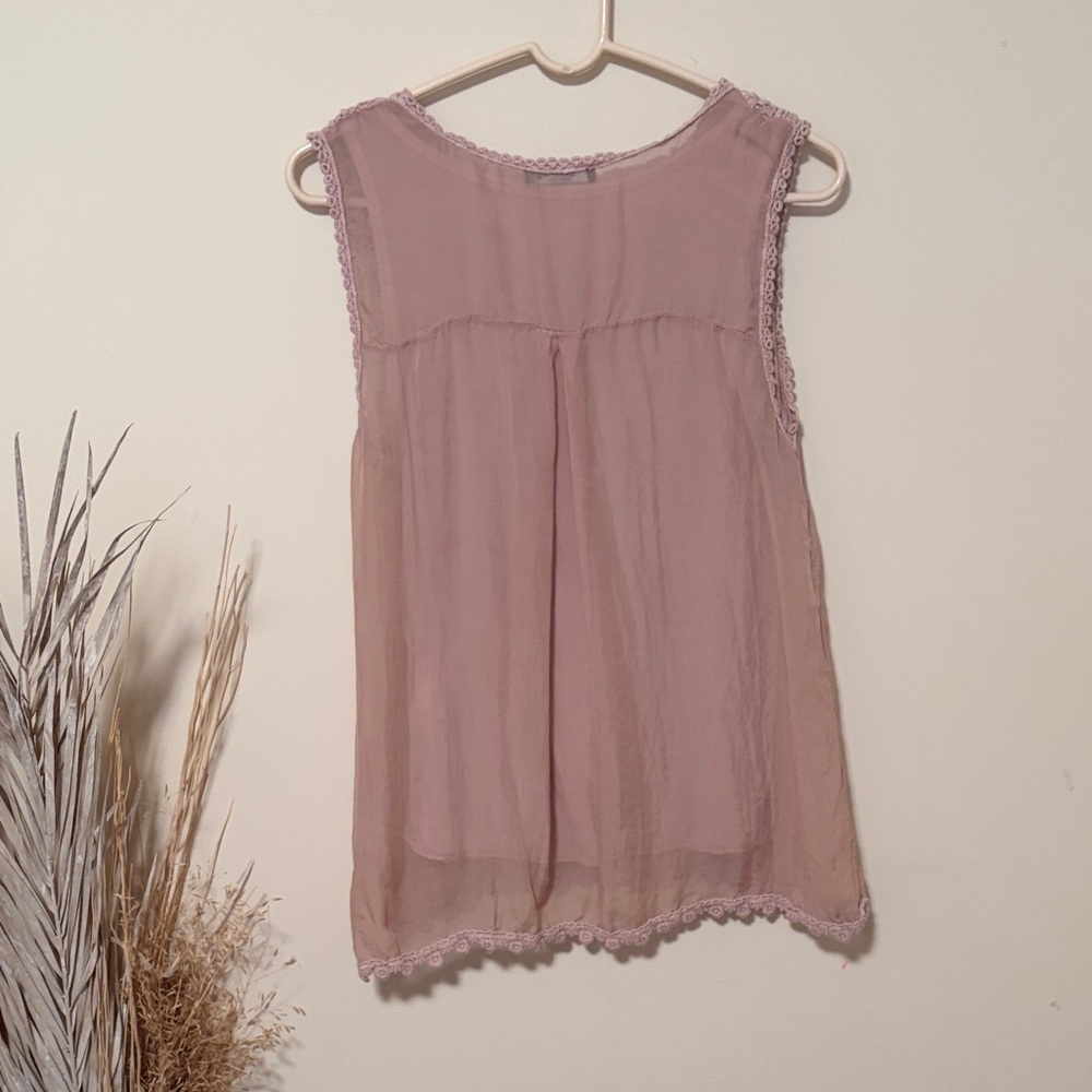 Anthropologie 100% silk Mauve Crochet Detail Blouse - Picture 5 of 10